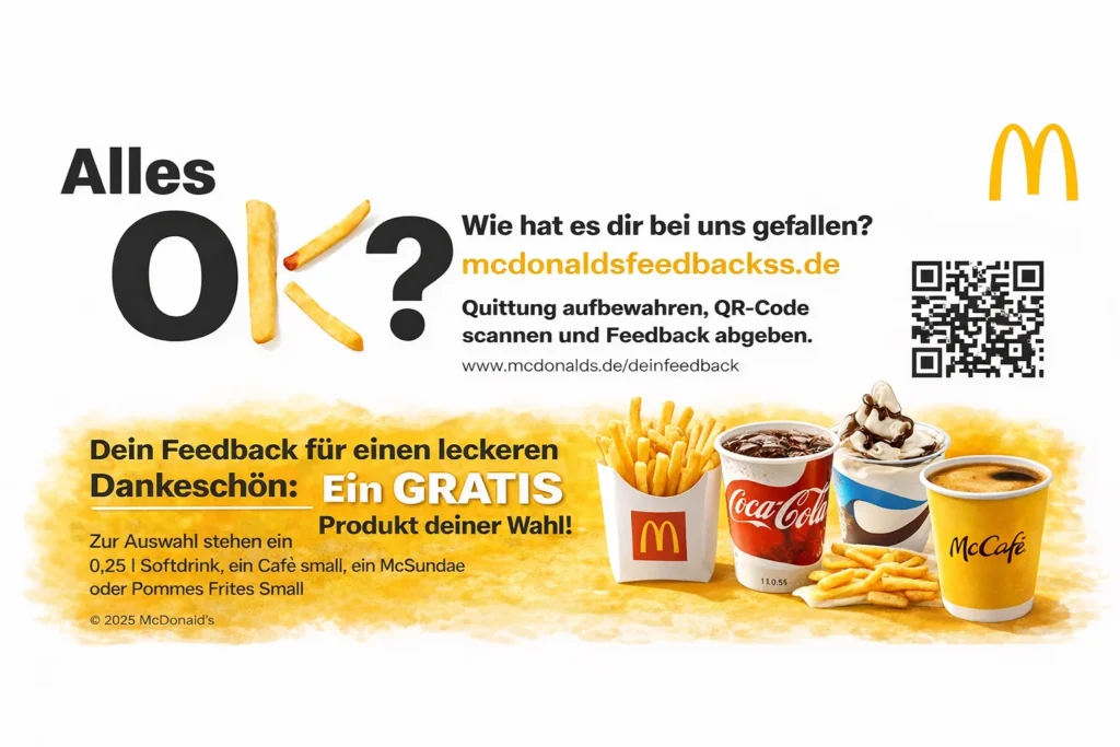 McDonalds Feedback Umfrage Deutschland – gratis Kaffee oder Cola