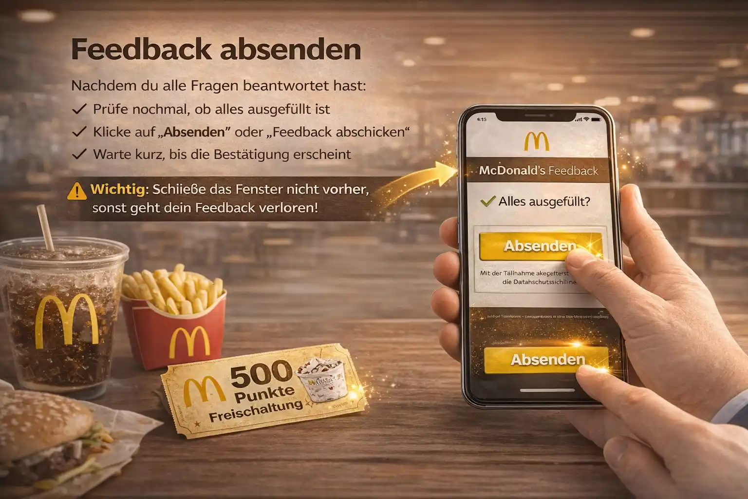 McDonalds Feedback 2026 – Gratis Kaffee & Cola sichern 5 Schritt 6: McDonald's Feedback absenden Bestätigung - Mcdonalds feedback