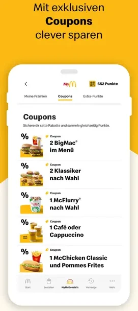 Coupons in der McDonalds Feedback App unter Meine Gutscheine einlösen