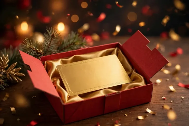 Rote Geschenkbox mit goldenem Gutschein