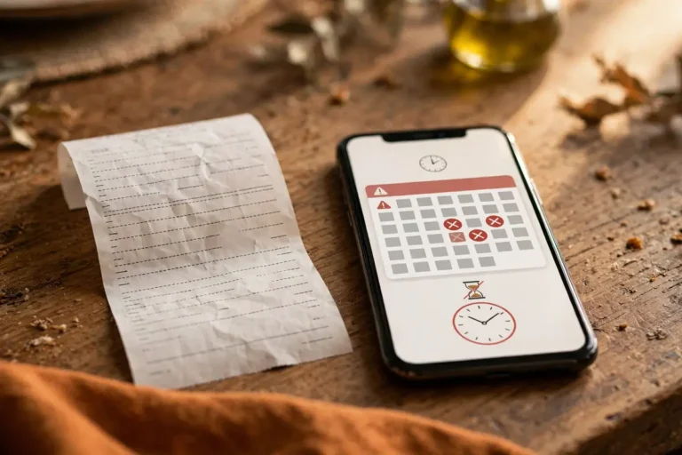 Kassenbon neben Smartphone mit Kalender – Umfragecode nach 48 Stunden abgelaufen